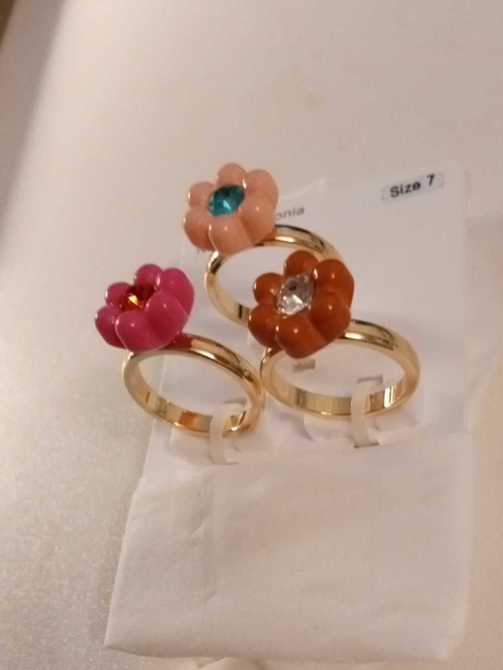 Gold Flower Ring with Pink, Peach, and Brown Flower Accents - Picture 3 of 6